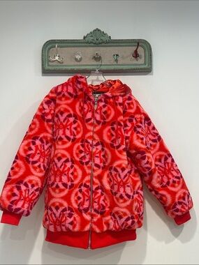 New York Streetwear Brand Watson Red pink Patterned Hooded Bomber Jacket large